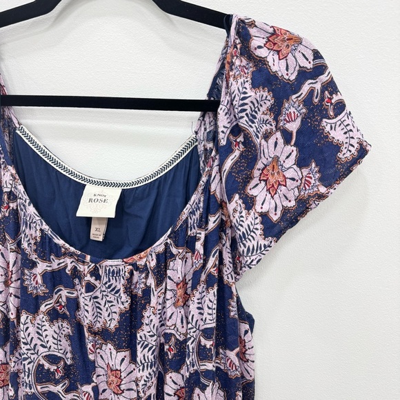 Knox Rose Size XL Lavender Navy Floral Scoop Neck Dress - Picture 6 of 9